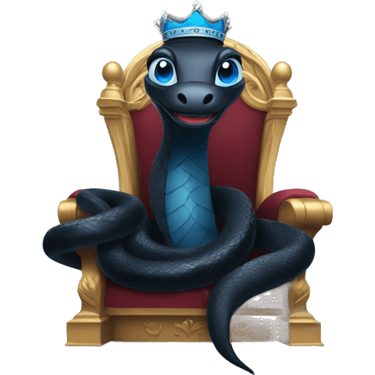 Black snake with blue eyes sitting on a throne wearing a crown  emoji