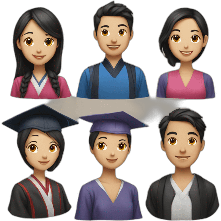 Photographs of five Asian graduates, three women and two men emoji