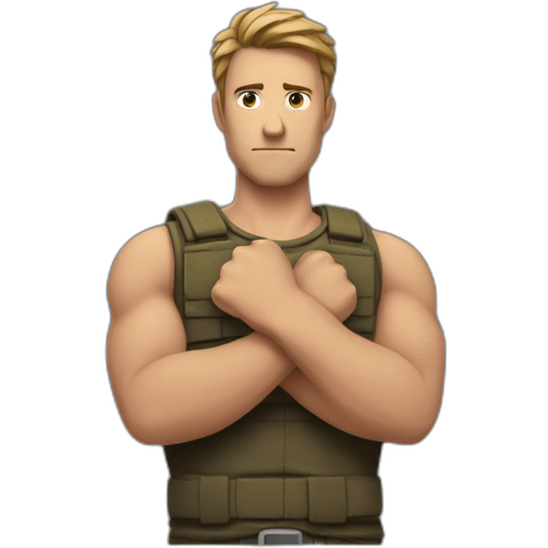 Man with his armes in a x in front of his chest with his fists closed emoji