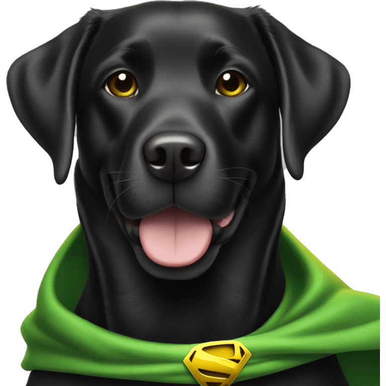 happy black lab with green yellow superhero cape emoji