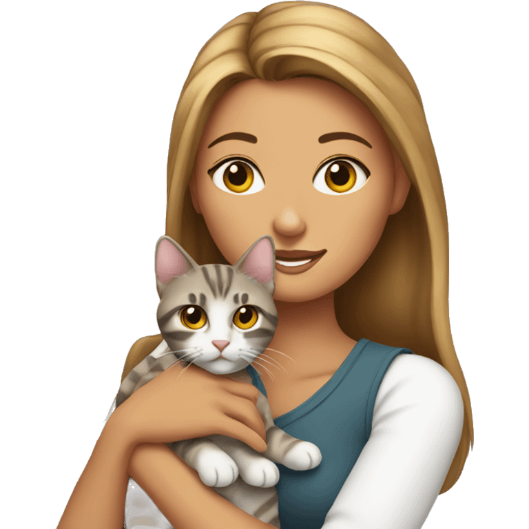 pretty woman holding tabby cat emoji