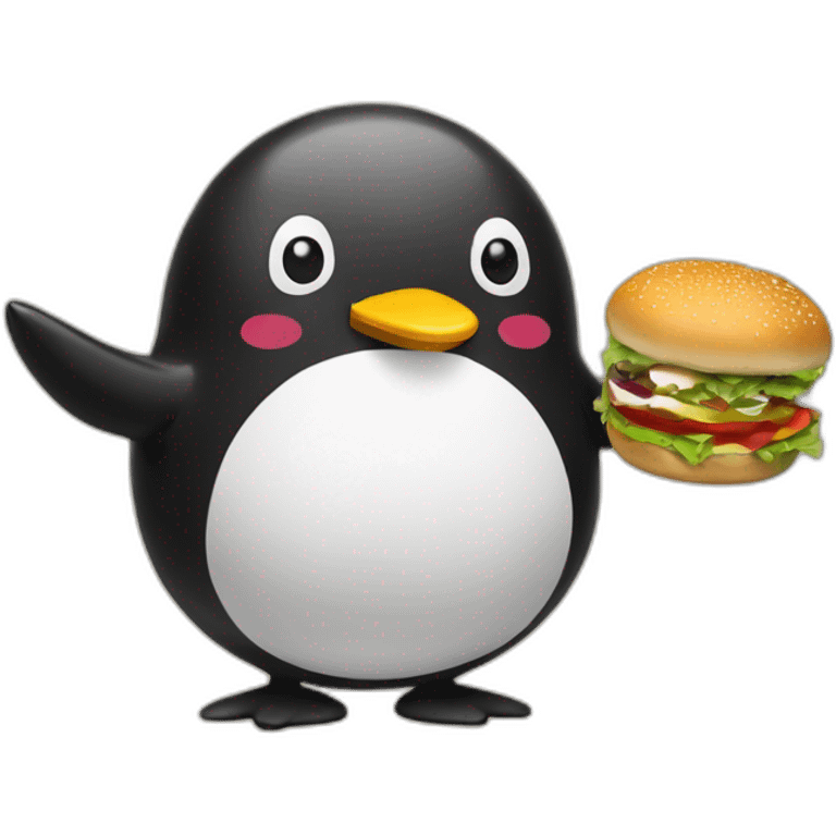 Pingouin qui mange un burger emoji