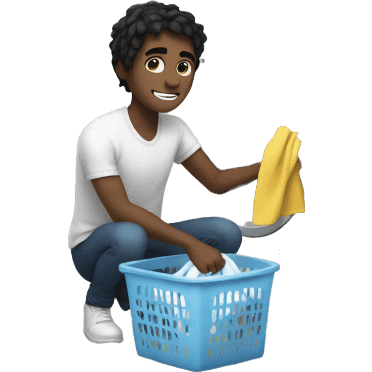 White Kid with black hair doing the laundry  emoji