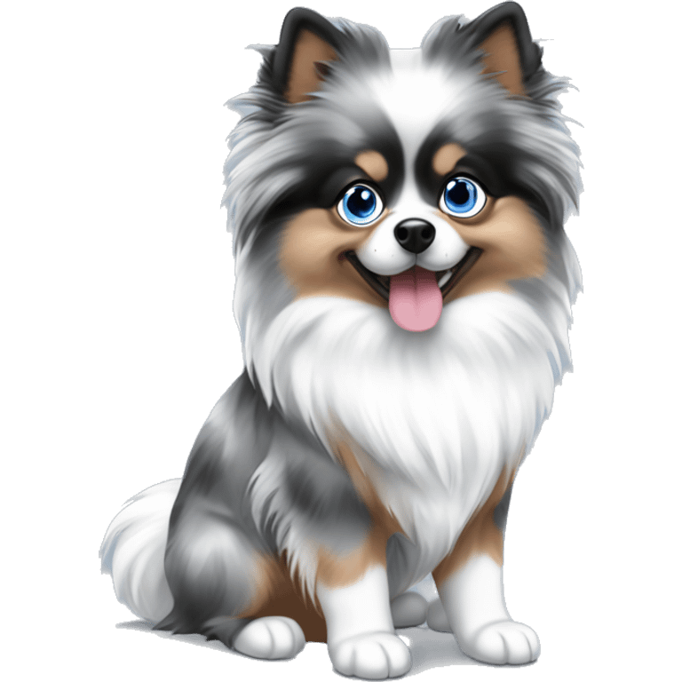 Blue merle Pomeranian with blue eyes emoji