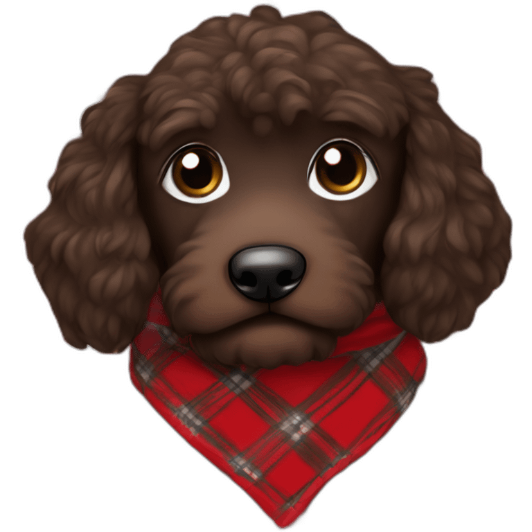 Black Chocolate brown colored doodle with a red and black flannel hankerchief emoji