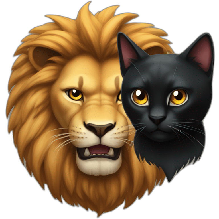 Big Lion and small black cat both very angry emoji