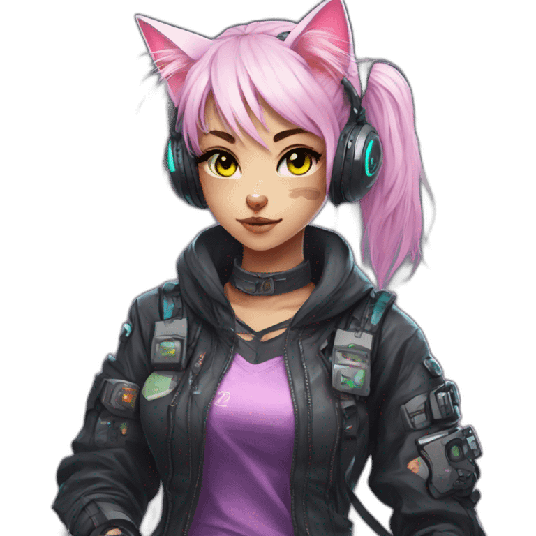 Anime cat gamer girl cyberpunk emoji