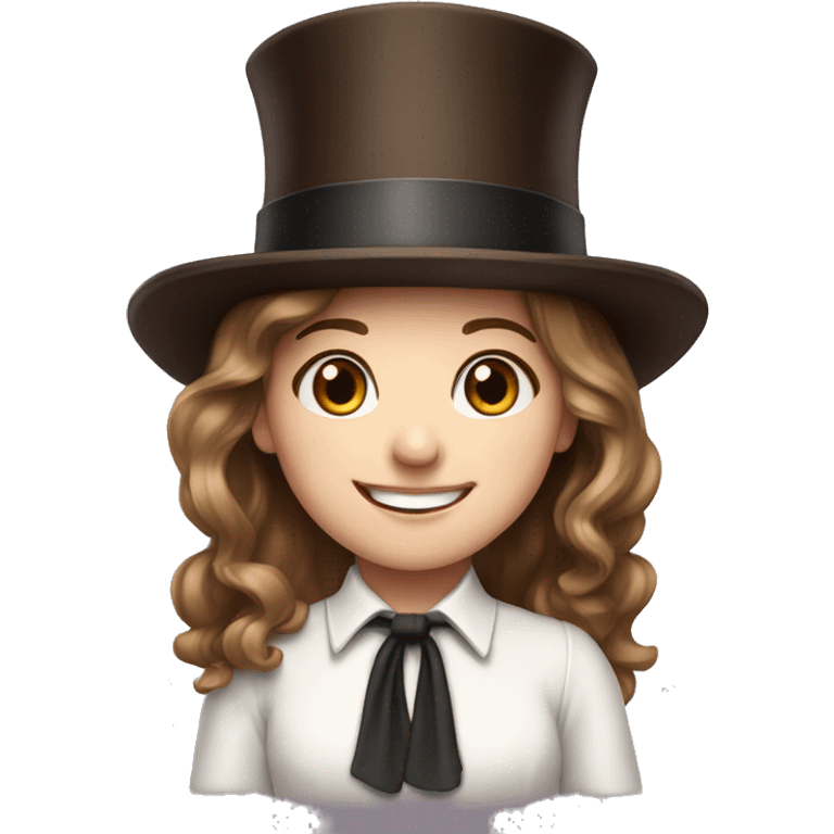 happy white girl - brown hair- magician- top hat emoji