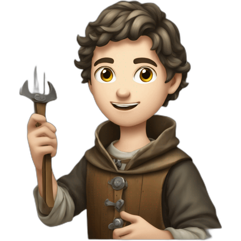 young coin engraver apprentice yielding tool, medieval age emoji