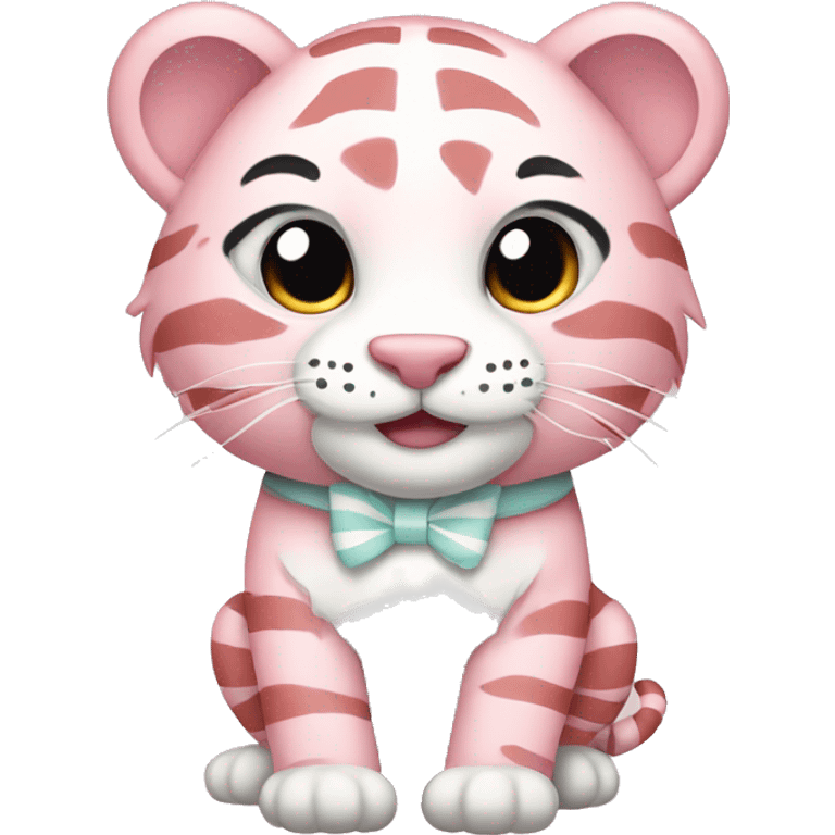 pastel pink tiger with white stripes and white bow emoji