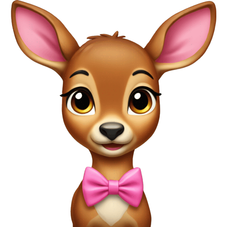 bambi with a pink bow tied on the ears emoji