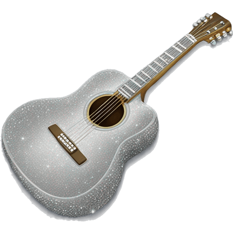 Realistic silver acoustic guitar with sparkly shiny glitter and diamonds on it. emoji