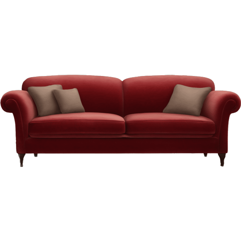 Red vintage-style,soft velvet, worn look, cozy and inviting sofa emoji