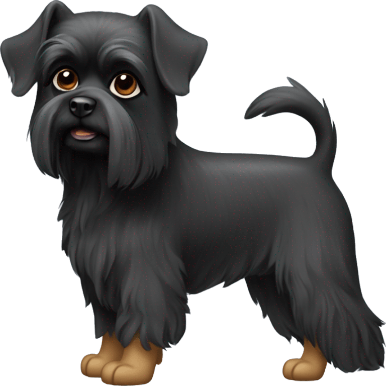 Black dog, a Petit Brabançon (Belgian Griffon). Could you design an emoji that captures this breed’s unique features, such as its flat face, large dark eyes, small size, and smooth coat? Please make it emoji