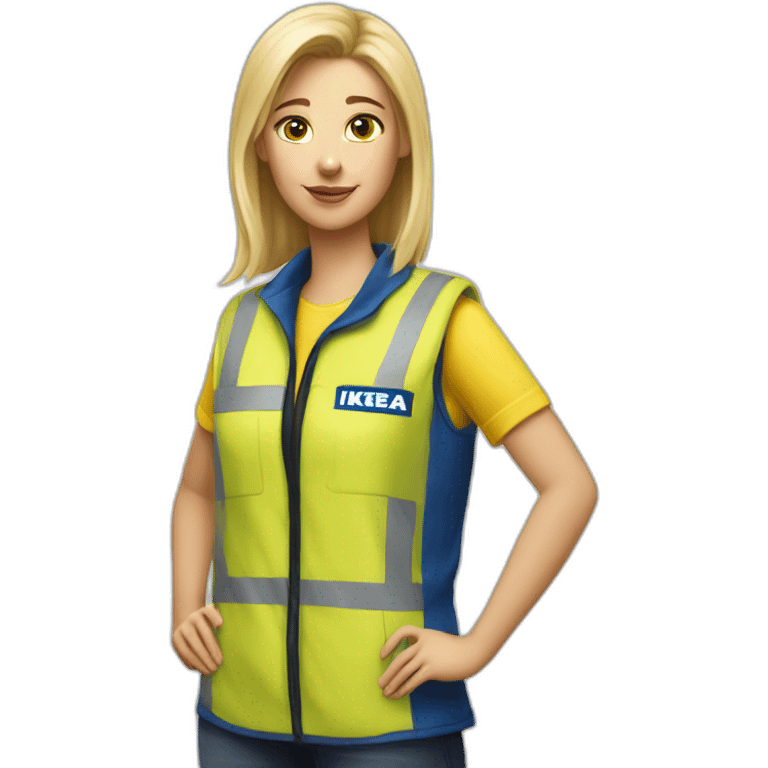 Ikea coworker blond woman blue stripes t-shirt and yellow security vest emoji