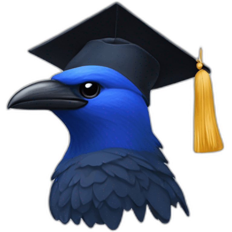 Blue Crow with alumni hat and book emoji