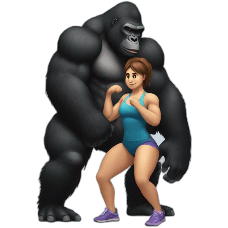 Big buff Gorilla helping a Girl doing squats emoji