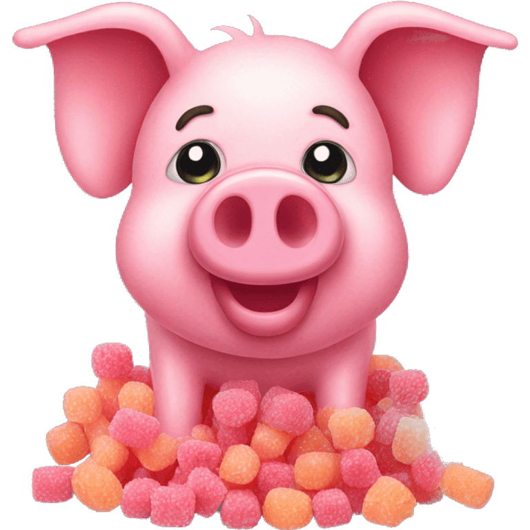 Pig made of sour candy laces and sweets emoji