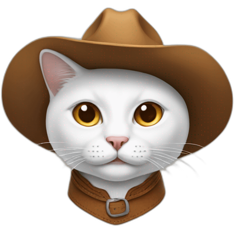 white cat wearing a brown cowboy hat emoji