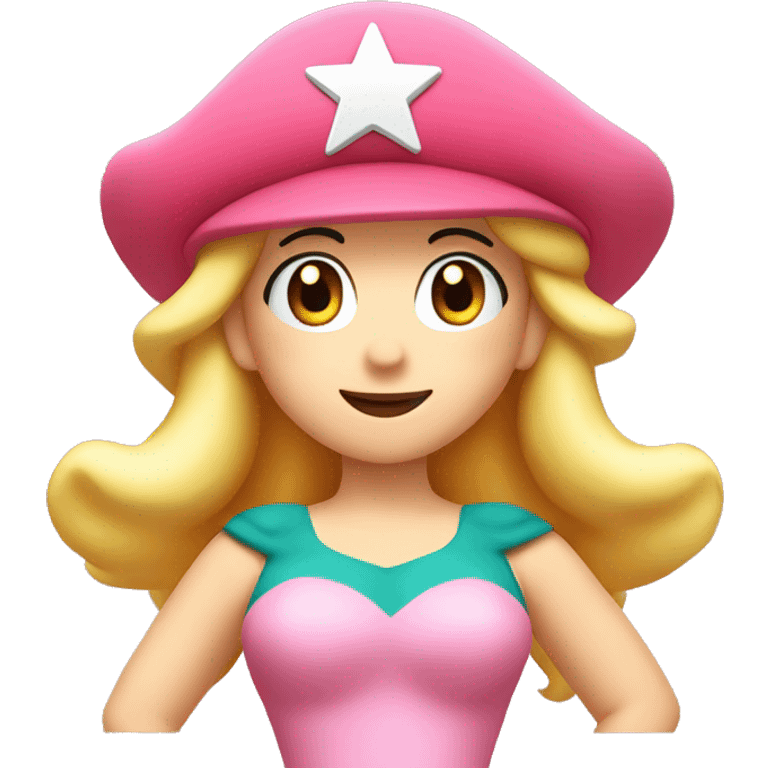 princess peach wearing mario hat with a star in her hand  emoji