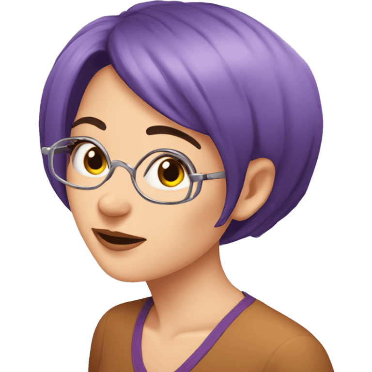 nose ring,European, purple short hair, woman, middle-aged,  emoji