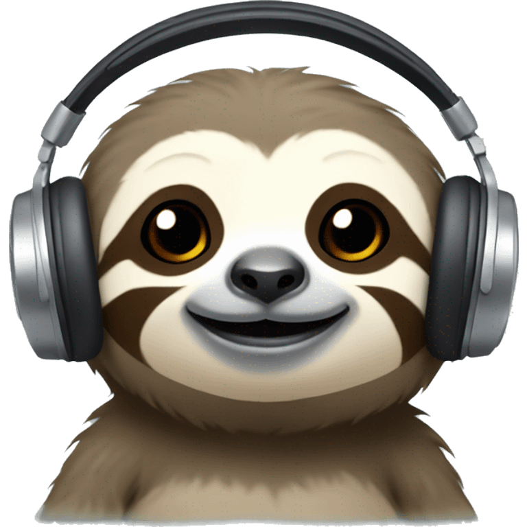 cute sloth wearing headphones with mic.  emoji