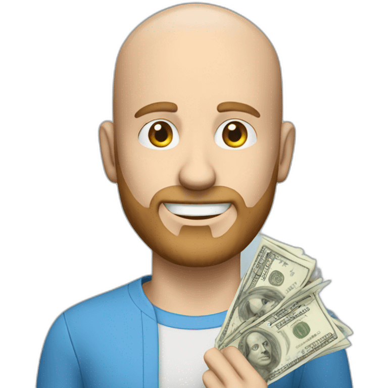 white male with small beard and almost bald  smart casual blue shirt holding money emoji