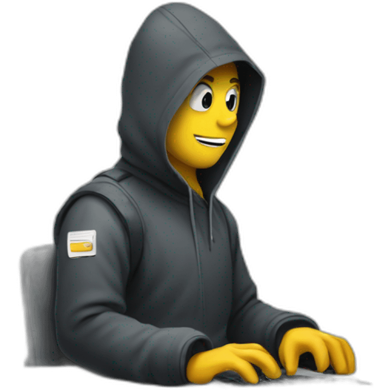 An emoji featuring a hacker typing on an Apple computer with stickers emoji