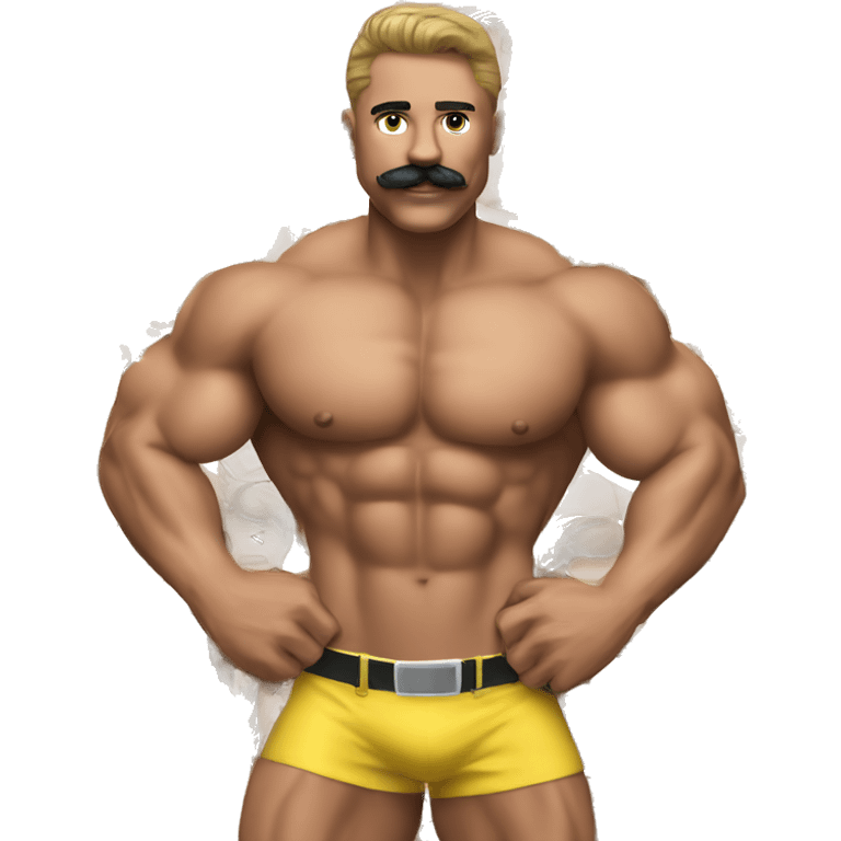 Muscular gay bodybuilder with mustache bikini realistic emoji