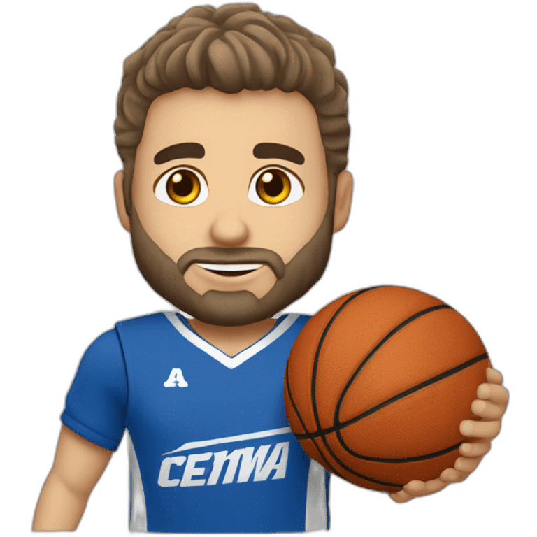 Jugador blanco basket del cb. Almansa con camiseta azul emoji