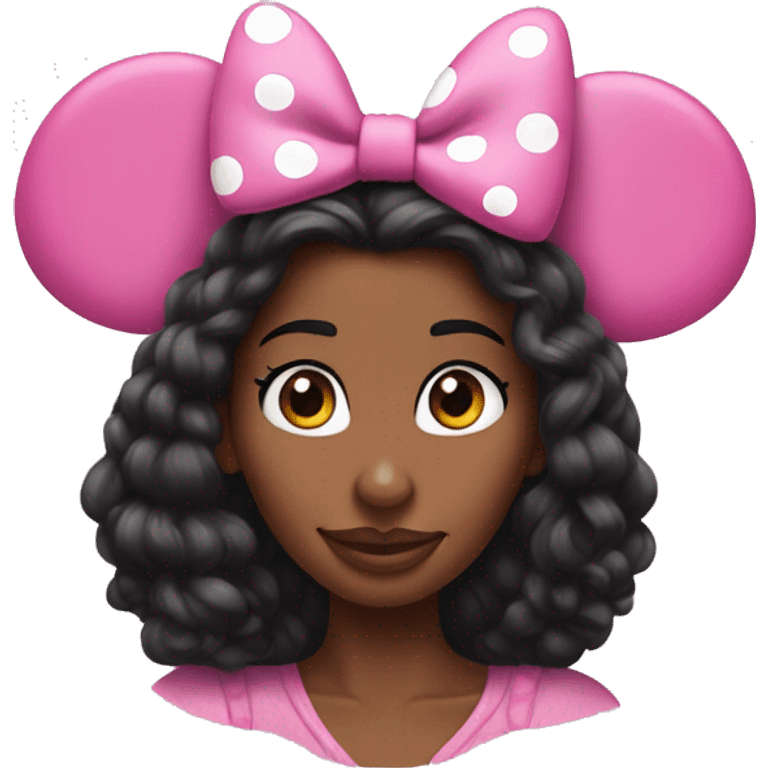 pink Minnie mouse ears very long hair black woman emoji