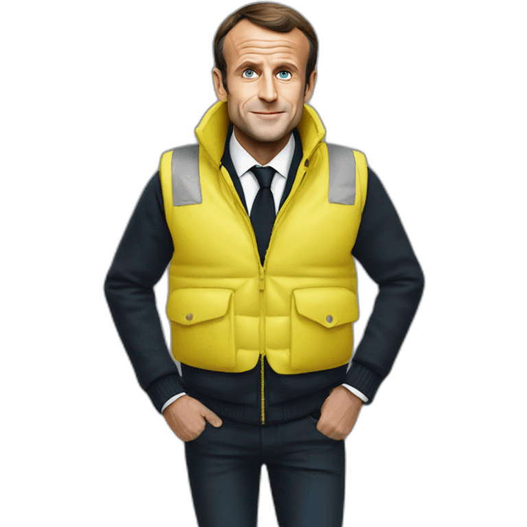 Emmanuel Macron wearing a Gilet Jaune emoji