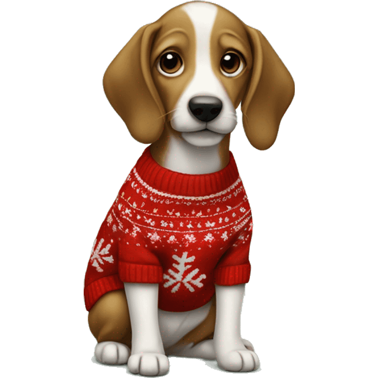 Dauschound puppy wearing a Christmas sweater emoji