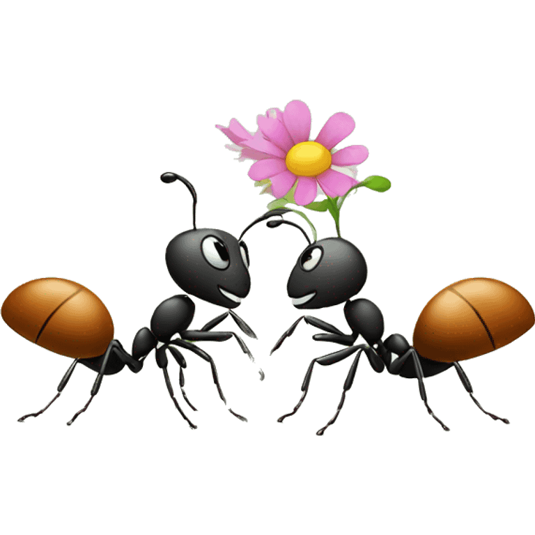 two ants holds flowers to each other emoji