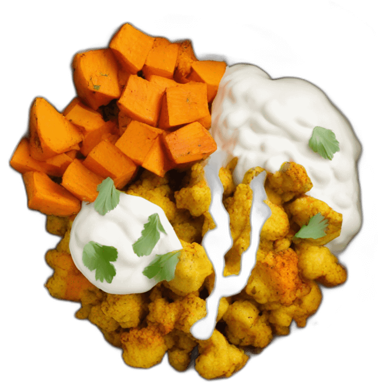 Curried Cauliflower and Sweet Potato Bowls with Cumin Yogurt emoji