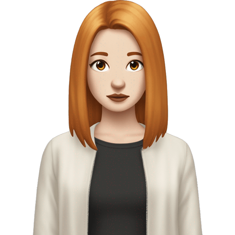 White fair skin, woman, feminine, straight hair in a wolf haircut, ginger coloured hair, grundge aesthetic, beautiful face, British, stylist, aesthetic emoji