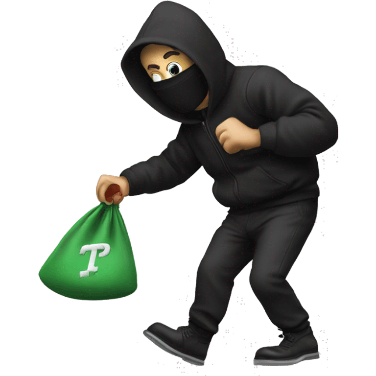 Thief stealing money bag with the word Toptier embroidered on it emoji