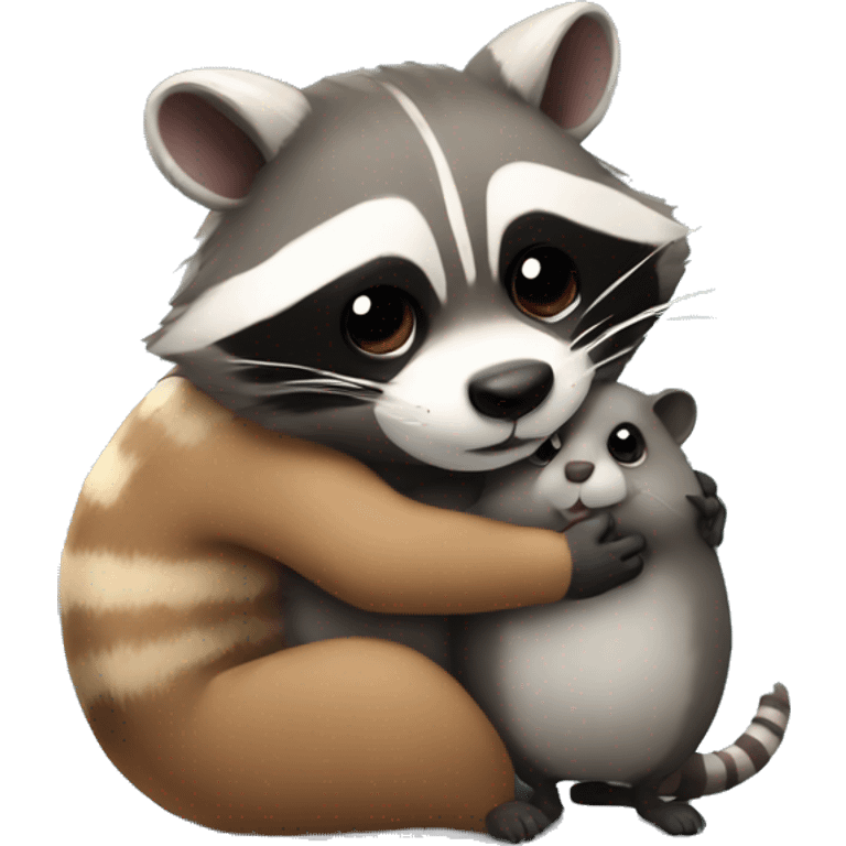 Racoon and hamster hugging emoji