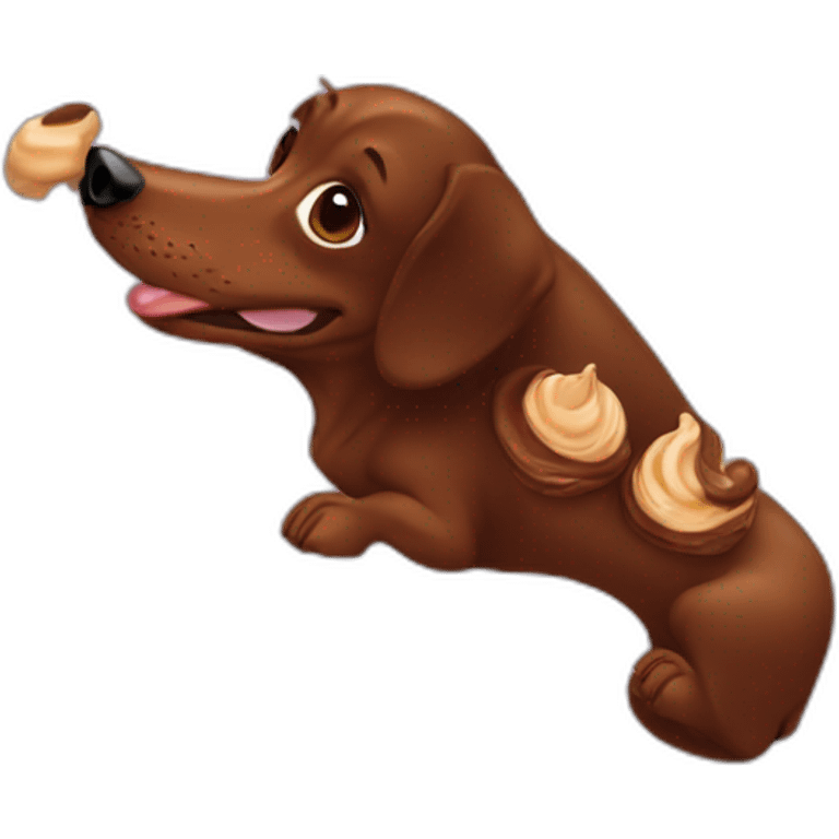 dachshund licking a hill of chocolate cream emoji