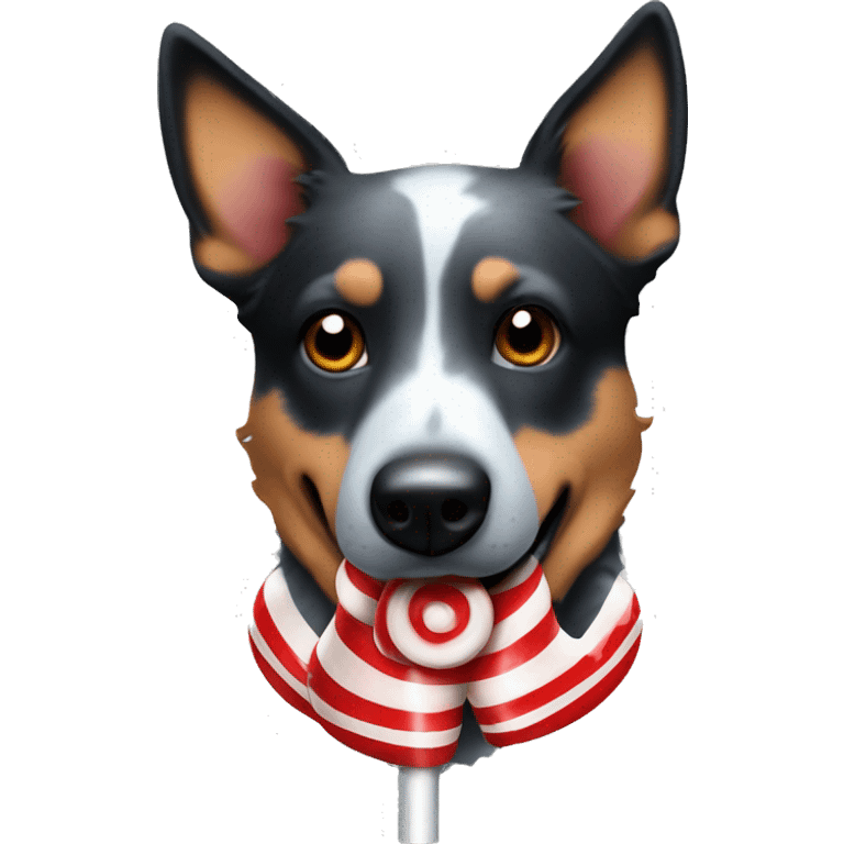 Blue heeler with a candy cane  emoji