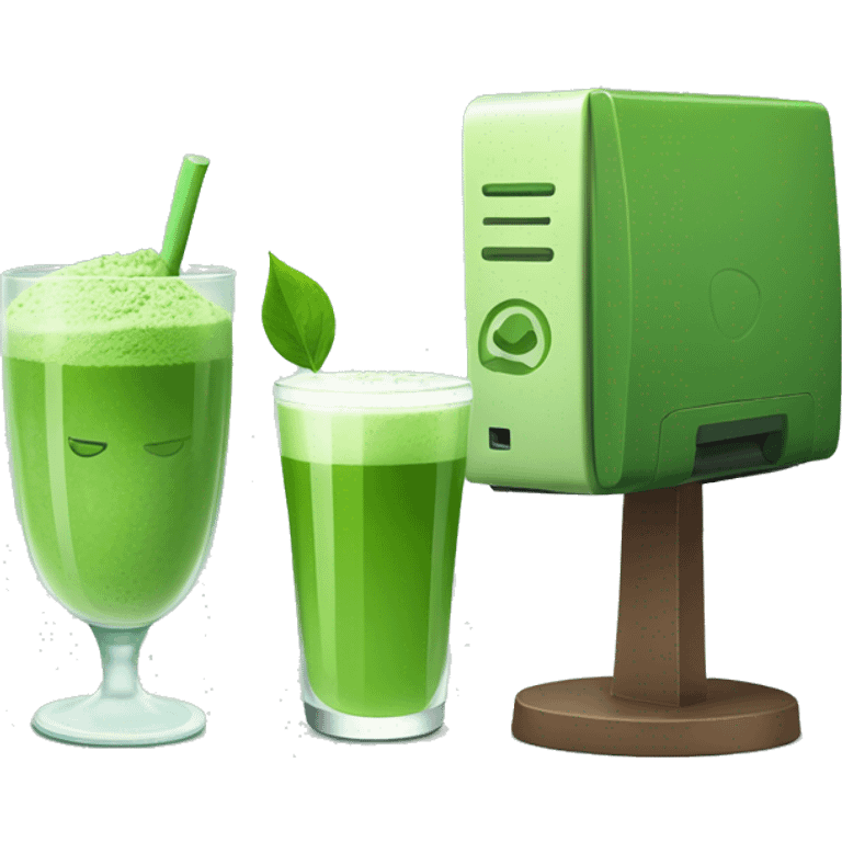 A glass of matcha and a computer nearby A glass of matcha and a computer nearby  emoji