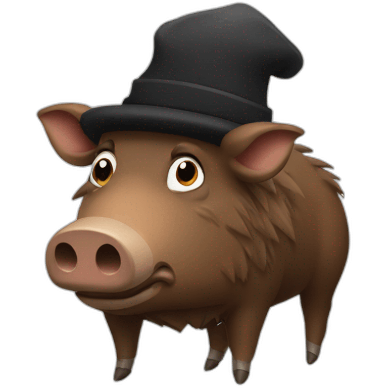 fullface sad brown boar with stubble in a black winter hat emoji