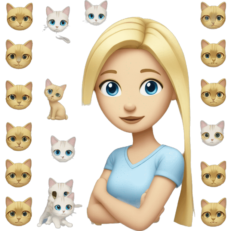 Blond girl with blue eyes and cat emoji