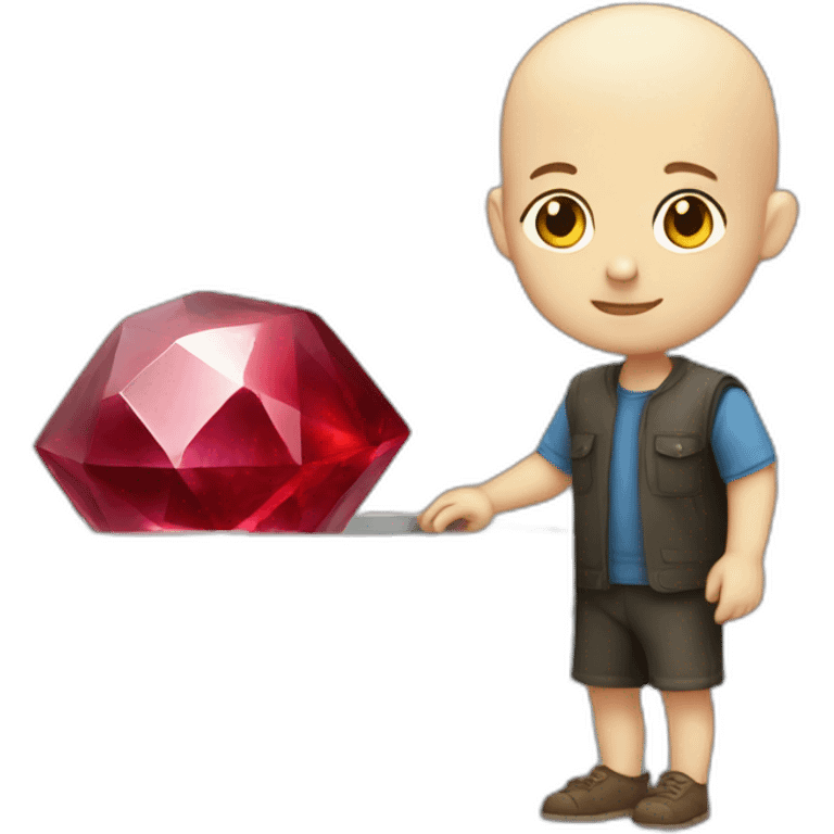 white bald boy holding ruby gem on rails emoji