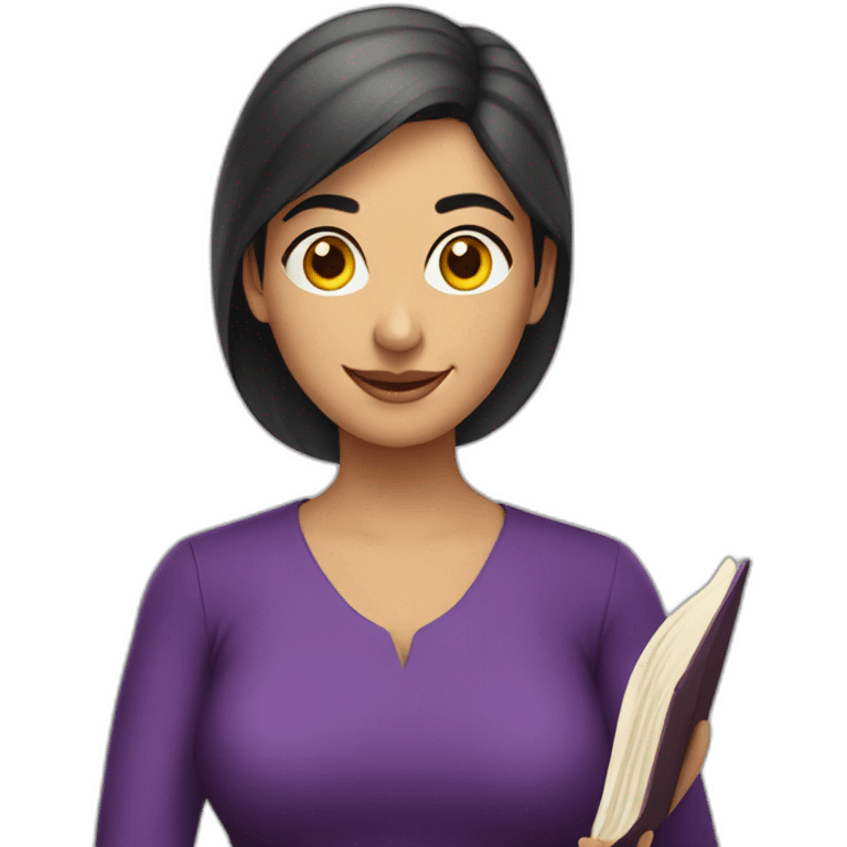 Armenian women with the purple clothes reading book and looking at camera and smiling  emoji