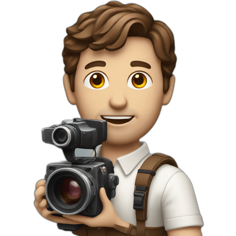 European film director with brown hair holding a cinema camera emoji