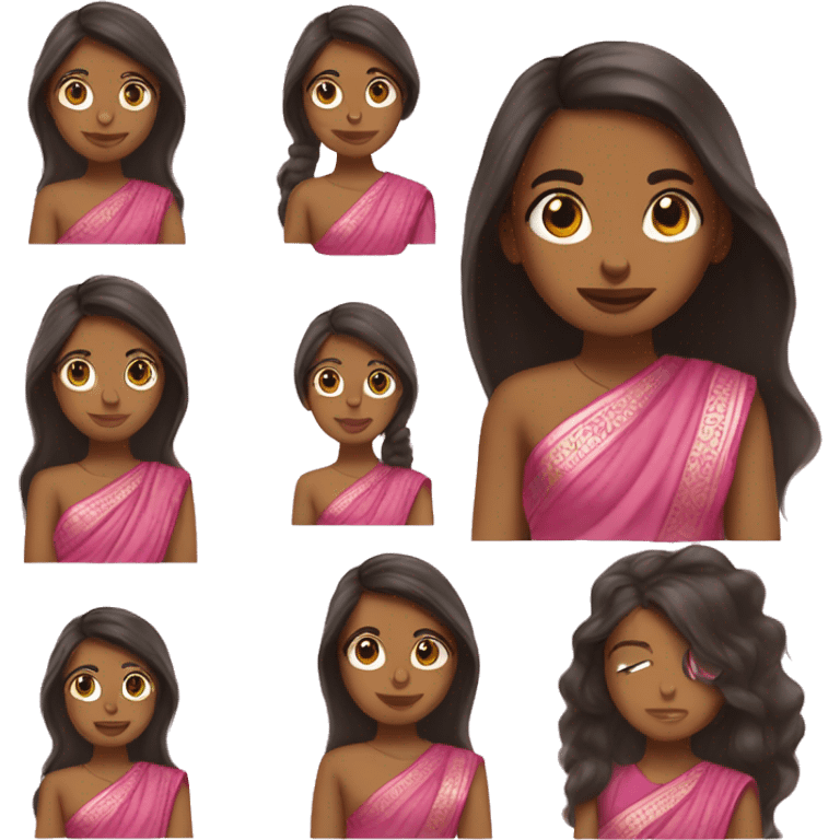 brown girl pink sari smaling long back hair emoji