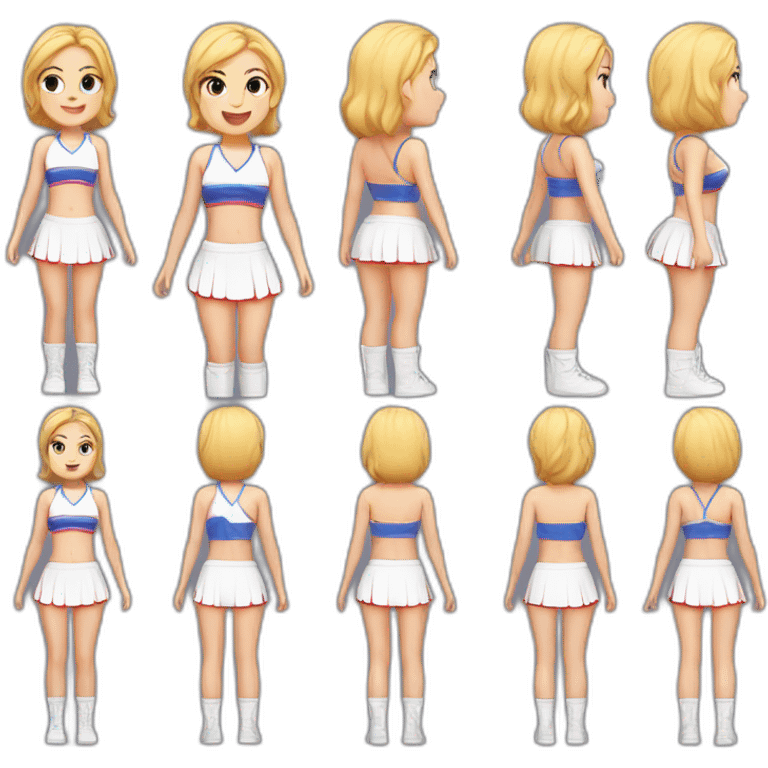 Full body Caucasian curvy cheerleader back and front views emoji