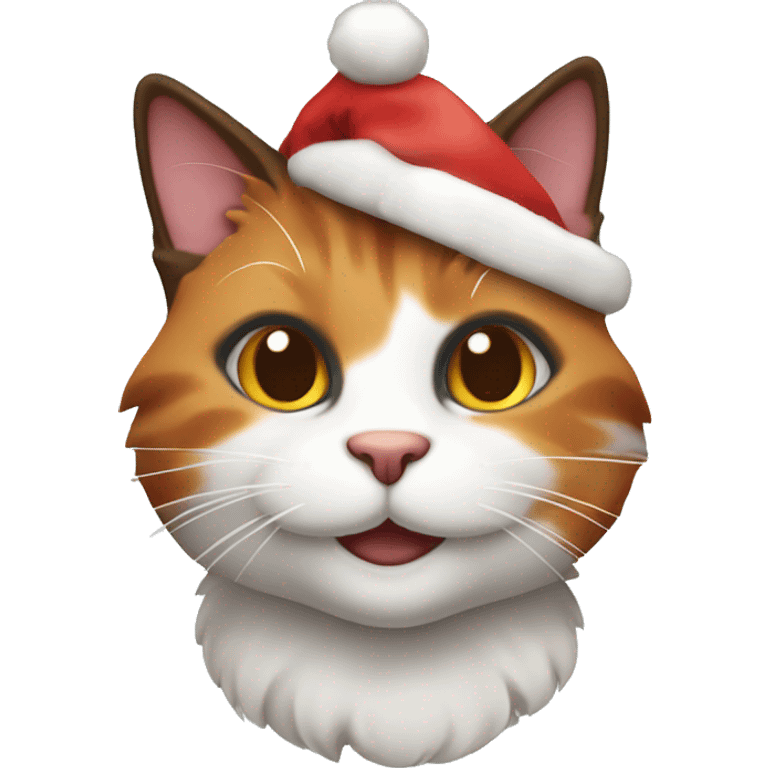 happy calico cat with a christmas hat  emoji