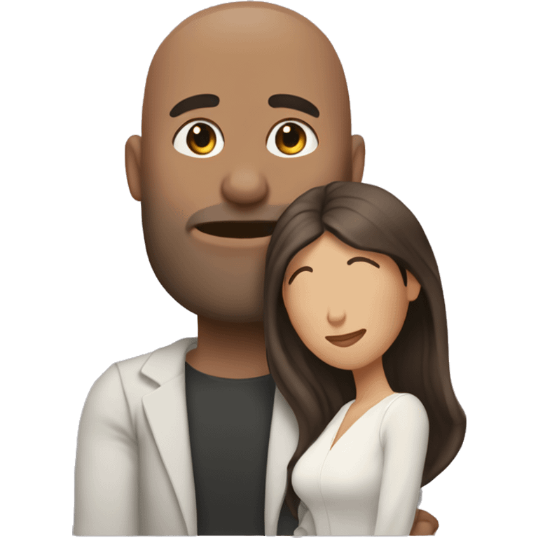 Brown bald man with chinhair kissing brunette woman with long hair emoji